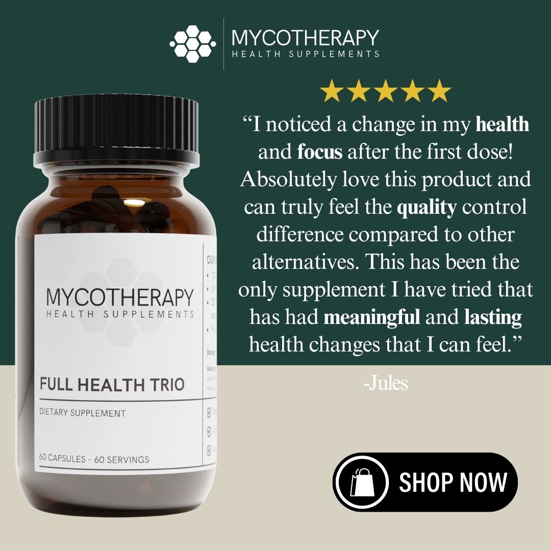 Full Body Support: Mental Focus and Clarity, Immune Support, and Gut Health | Organic Full Health Trio Mushroom Extract Capsules