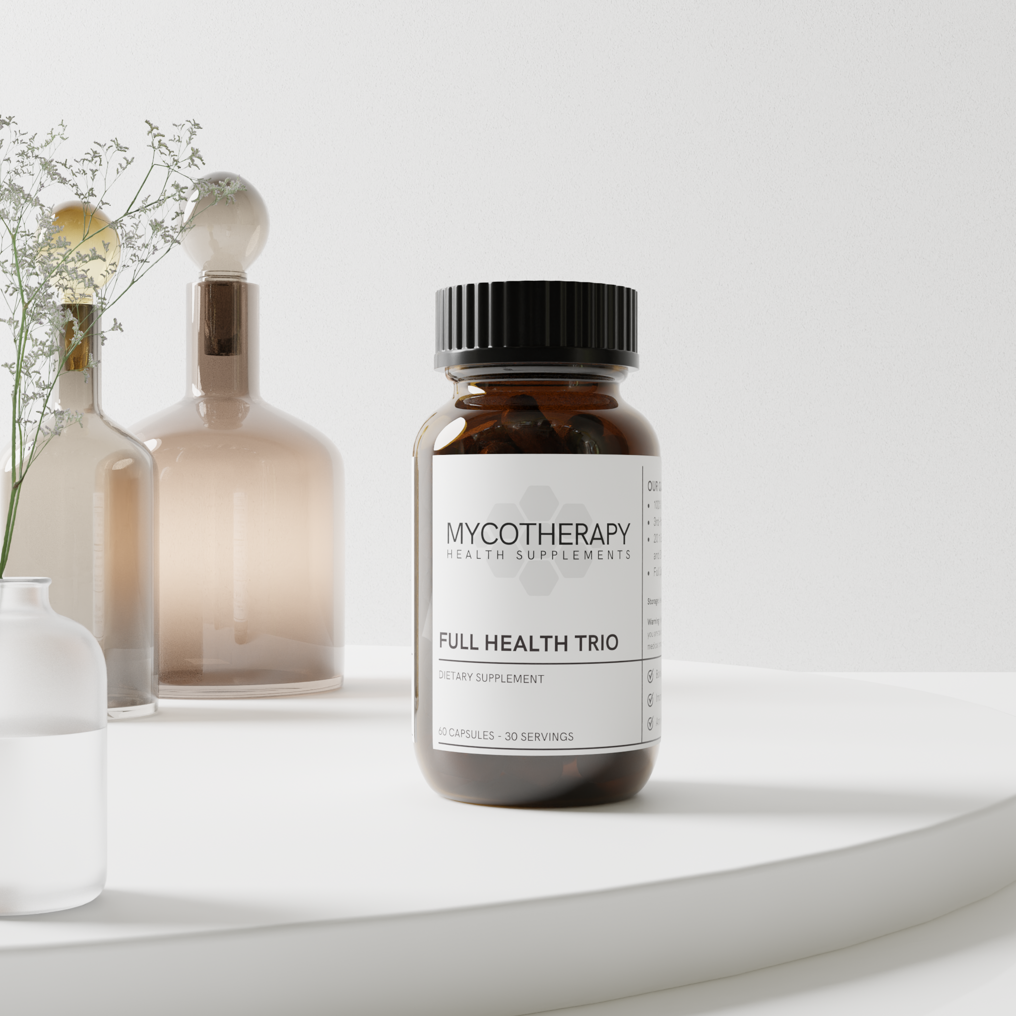 Full Body Support: Mental Focus and Clarity, Immune Support, and Gut Health | Organic Full Health Trio Mushroom Extract Capsules