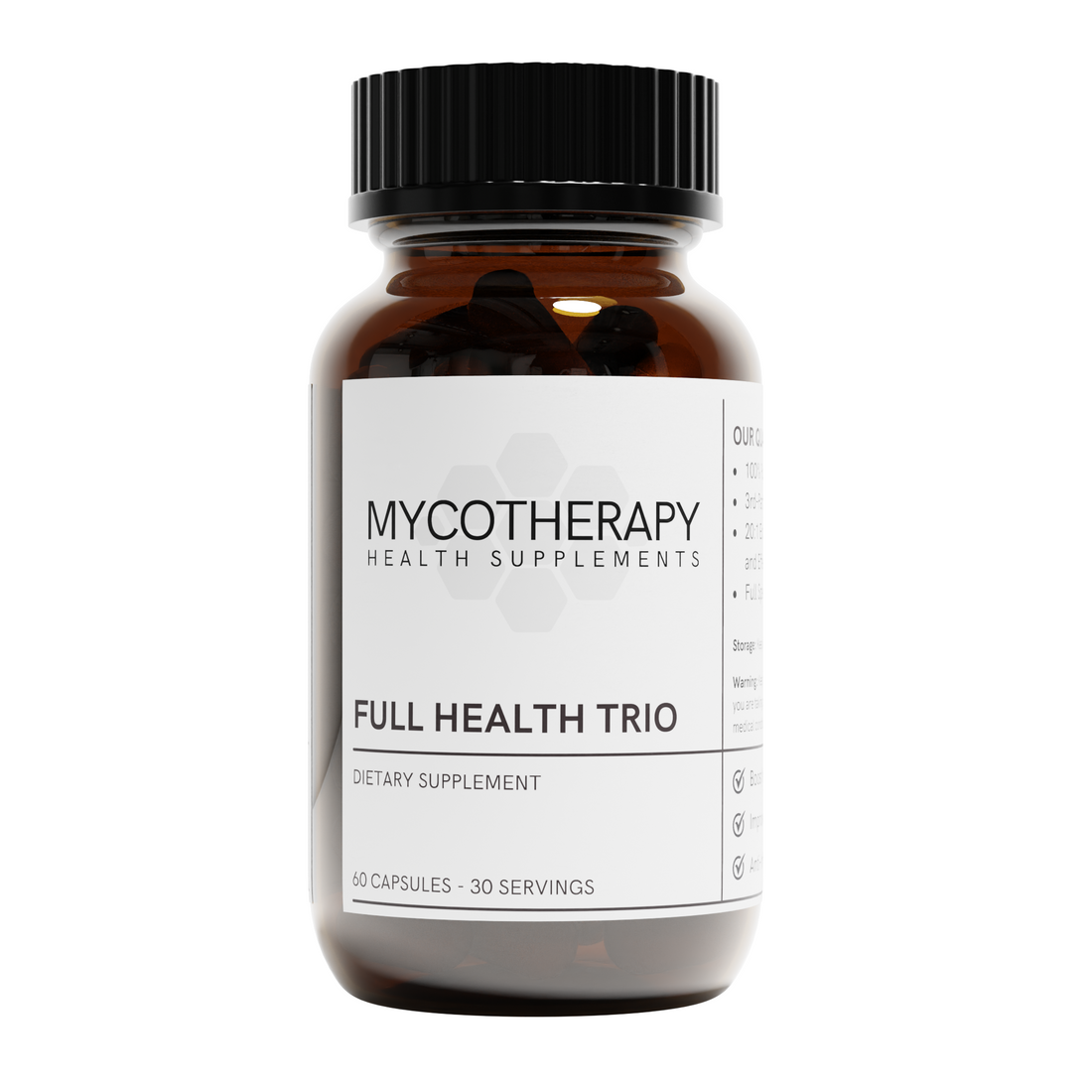 Full Health Trio Mushroom Extract Capsules | Organic and USA-Grown